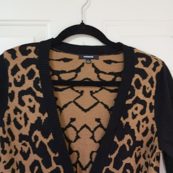 Premise Womens Leopard Print Cardigan Sweater S Wool Blend Bohemia - Picture 6 of 10